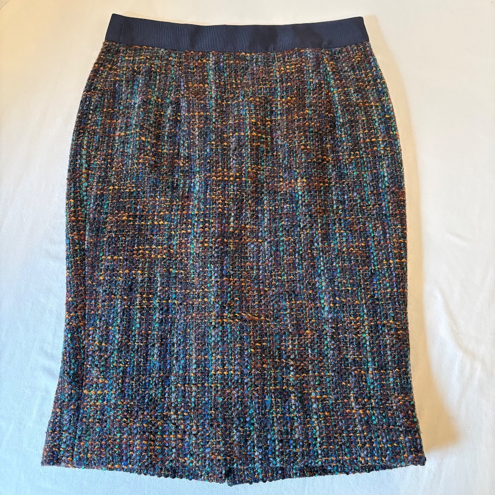 Boden Notre Dame Wool Blend Tweed Lined Blue Boucle Pencil skirt 2P